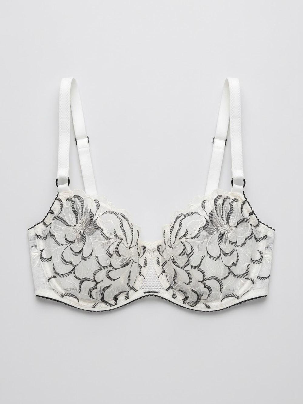Chantelle Paris White Lace Underwire Bra with Black Floral Detail